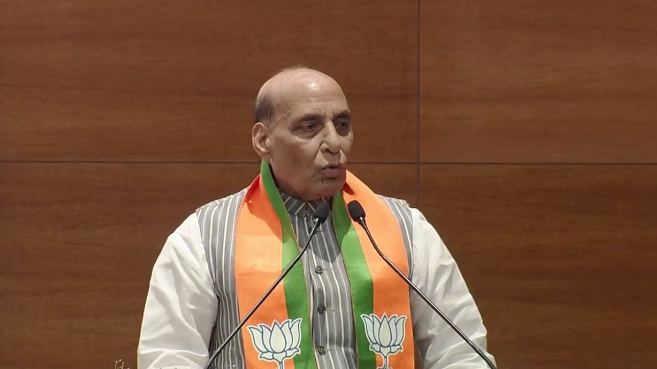 <div class="paragraphs"><p>BJP leader Rajnath Singh during the launch of their membership drive.</p></div>